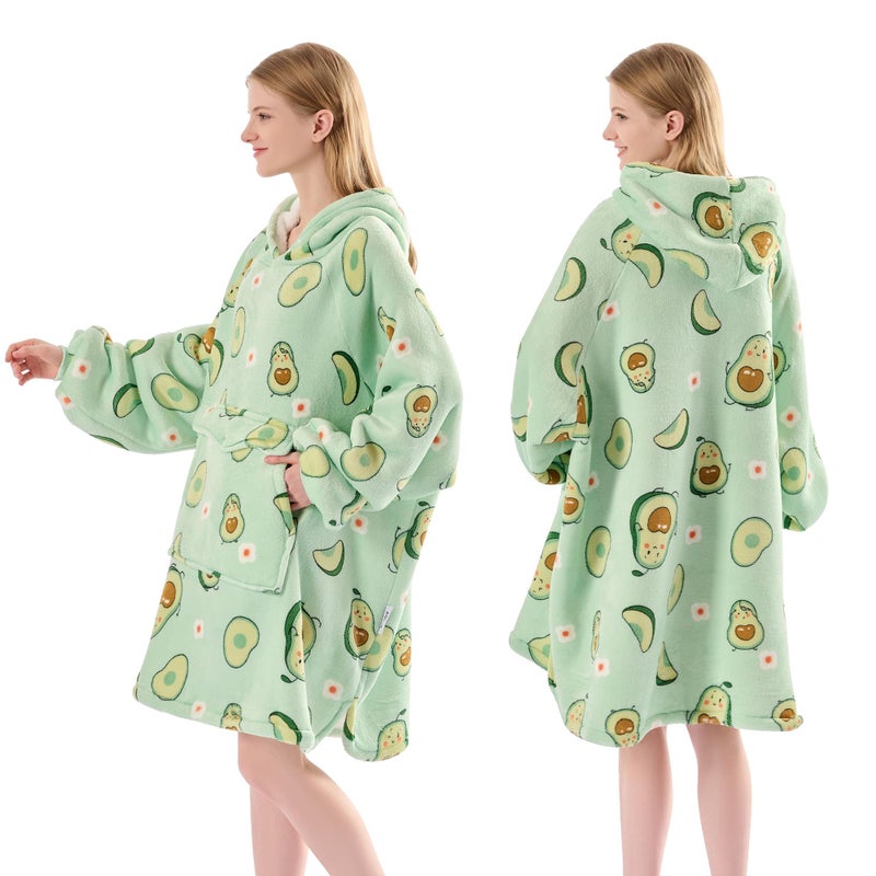 Krifey Wearable Blanket Hoodie, Oversized Sherpa Fleece Sweatshirt with Giant Pocket, Birthday Gifts for Women, Mom, Sister, Avocado - Image 3