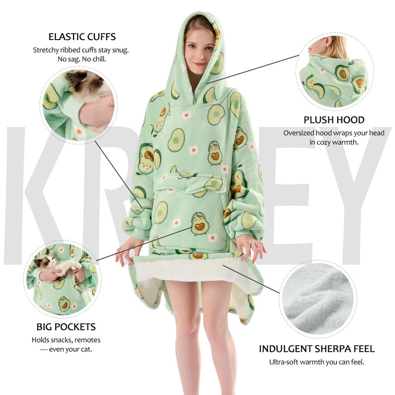 Krifey Wearable Blanket Hoodie, Oversized Sherpa Fleece Sweatshirt with Giant Pocket, Birthday Gifts for Women, Mom, Sister, Avocado - Image 4