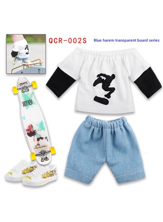 Finger Scooter Field Props Combination Suit 10PC Scene Finger Bicycle Finger Shoes Pants-Color:QCR-002S Blue Harem Transparent Board Series  - Image 1