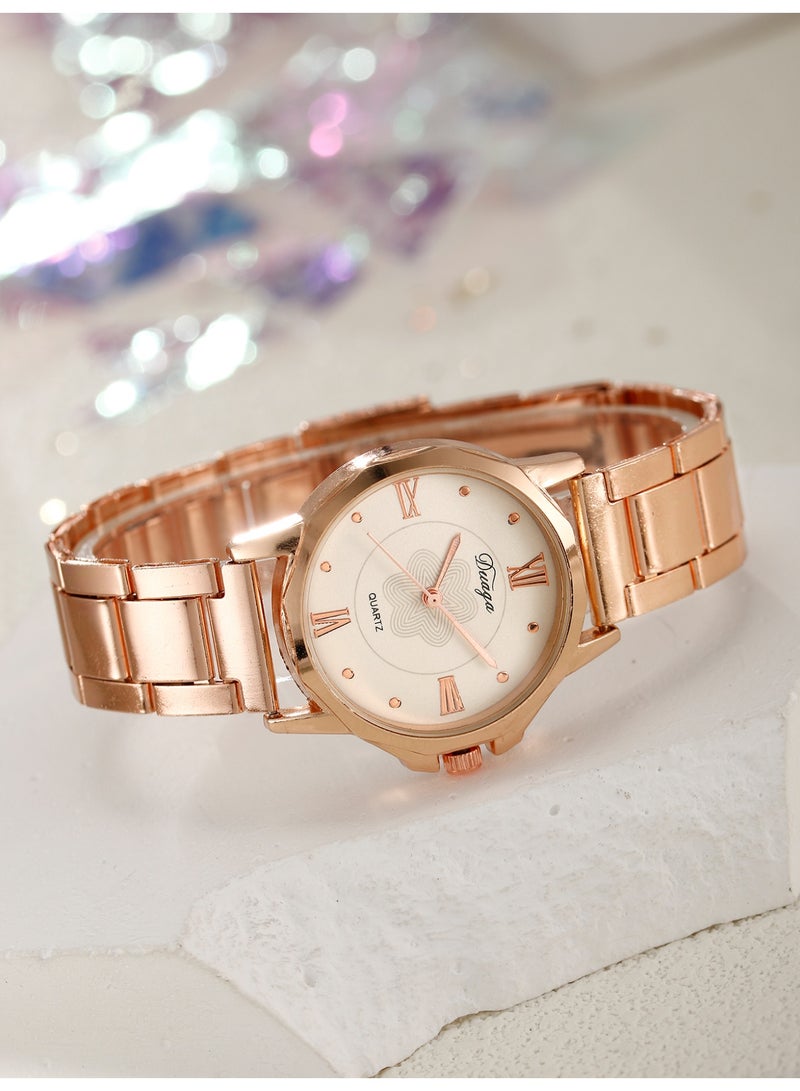 ساعة نسائية فاخرة جديدة من الذهب الوردي مع إكسسوارات براقة – هدية مختارة بعناية لها. - Image 3