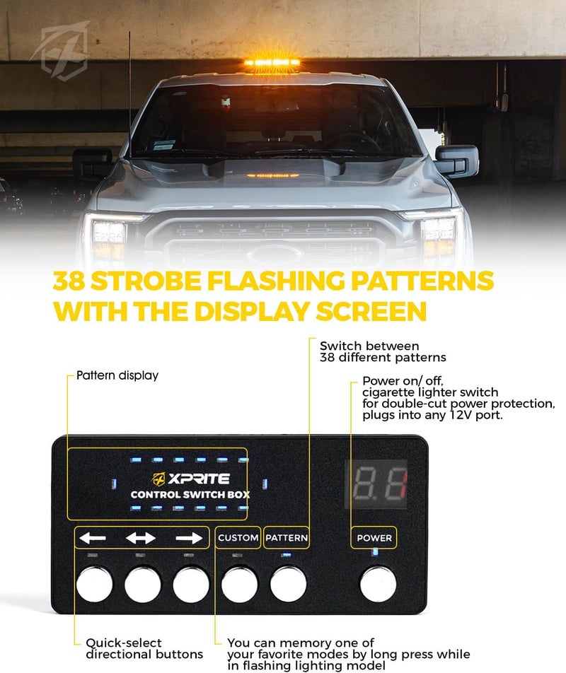 Xprite Amber LED Roof Top Strobe Light with Control Panel for Emergency Hazard Warning - Image 4