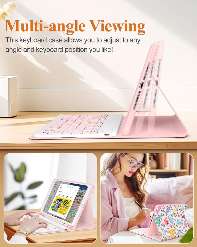 Wazzasoft for iPad 9th/8th/7th/Air 3rd Generation/Pro 10.5 Inch Case Keyboard Pencil Holder Folio Tablet Cover Women Girl Cute Girly Teen Kawaii Dino Unique Design for Apple 10.2 & 10.5 Inch - Image 5
