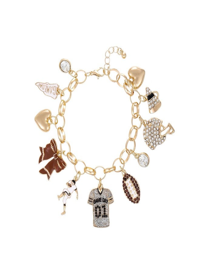 Madison Tyler Football Bracelet for Women | Sport Gold Plated Adjustable Chain Bracelet | Game Day Jersey Football Helmet Whistle Bow Charm Bracelet Jewelry for Fans - Image 1