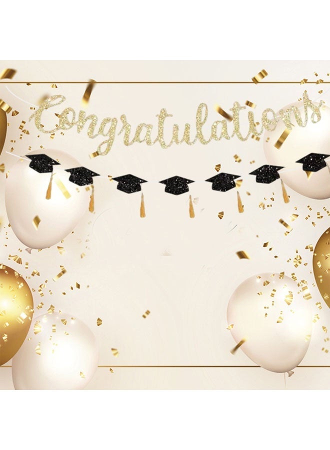 Ailily Graduation Congratulations Glitter Banner with Caps – Gold Hanging Party Decoration for Graduation Celebration - Image 4