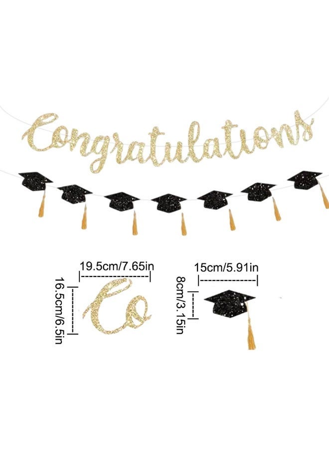 Ailily Graduation Congratulations Glitter Banner with Caps – Gold Hanging Party Decoration for Graduation Celebration - Image 3