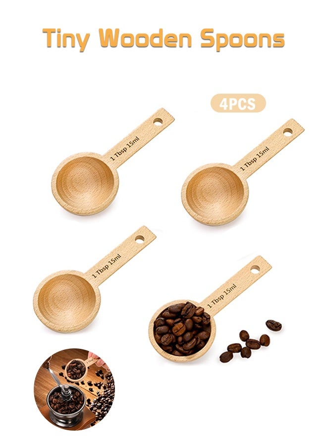 كابتن تيك عبوة من 4 ملاعق قياس خشبية لعلبة، ملعقة كبيرة من خشب الزان، ملاعق قياس لحبوب البن، والبن المطحون، ومسحوق البروتين، والتوابل، والشاي، وملح الاستحمام - Image 1