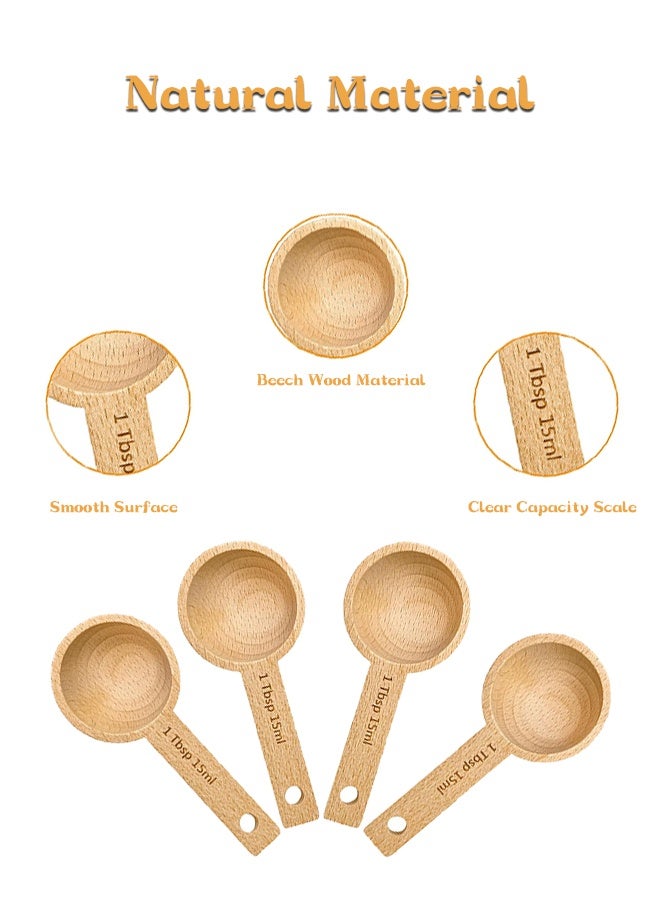 كابتن تيك عبوة من 4 ملاعق قياس خشبية لعلبة، ملعقة كبيرة من خشب الزان، ملاعق قياس لحبوب البن، والبن المطحون، ومسحوق البروتين، والتوابل، والشاي، وملح الاستحمام - Image 3