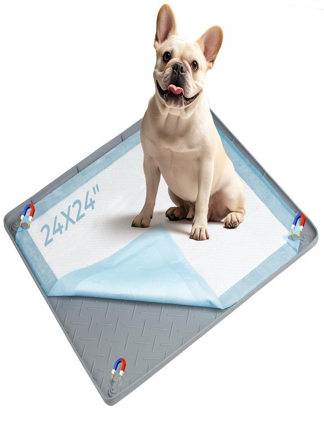 Deenwada Pee Pad Holder for Dogs, 24" x 24" Non-Slip Silicone Puppy Pad Tray with 4 Magnetic Clips, Leak-Proof Raised Edge, Reusable Waterproof Puppy Training Mat for Indoor Floor Protection - Image 1