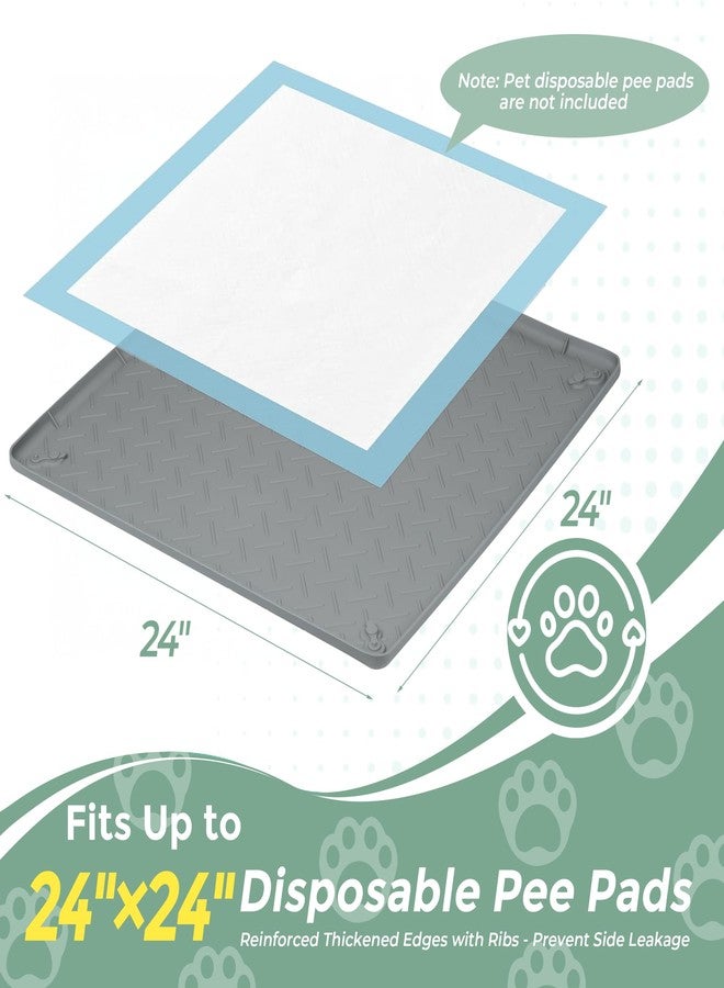 Deenwada Pee Pad Holder for Dogs, 24" x 24" Non-Slip Silicone Puppy Pad Tray with 4 Magnetic Clips, Leak-Proof Raised Edge, Reusable Waterproof Puppy Training Mat for Indoor Floor Protection - Image 2
