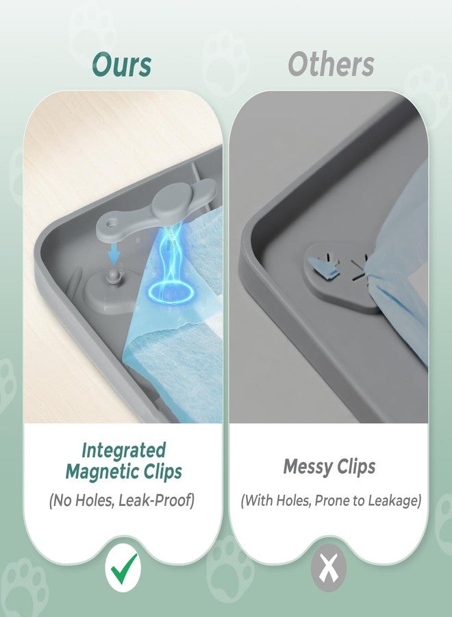 Deenwada Pee Pad Holder for Dogs, 24" x 24" Non-Slip Silicone Puppy Pad Tray with 4 Magnetic Clips, Leak-Proof Raised Edge, Reusable Waterproof Puppy Training Mat for Indoor Floor Protection - Image 3
