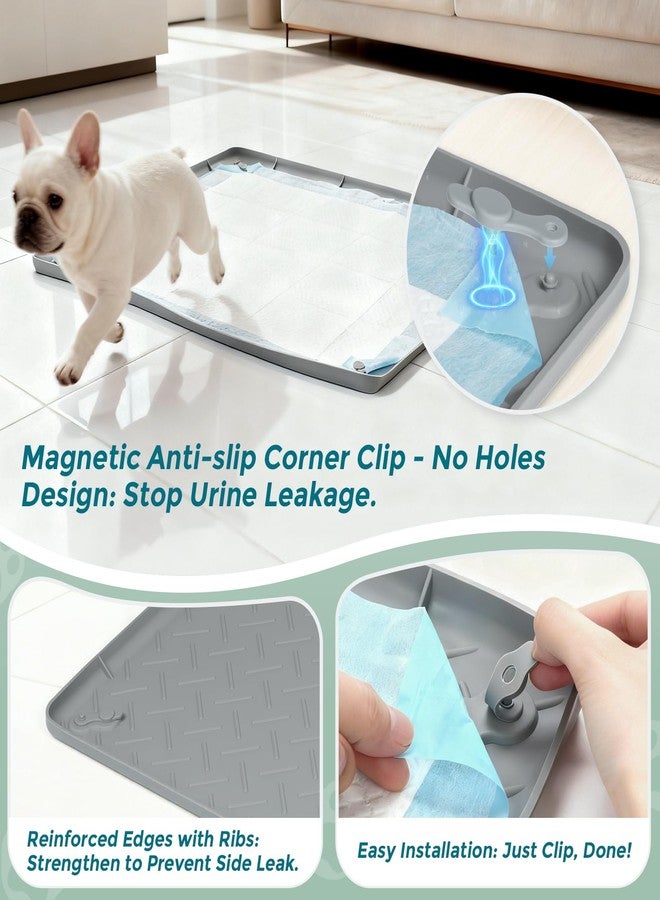 Deenwada Pee Pad Holder for Dogs, 24" x 24" Non-Slip Silicone Puppy Pad Tray with 4 Magnetic Clips, Leak-Proof Raised Edge, Reusable Waterproof Puppy Training Mat for Indoor Floor Protection - Image 4