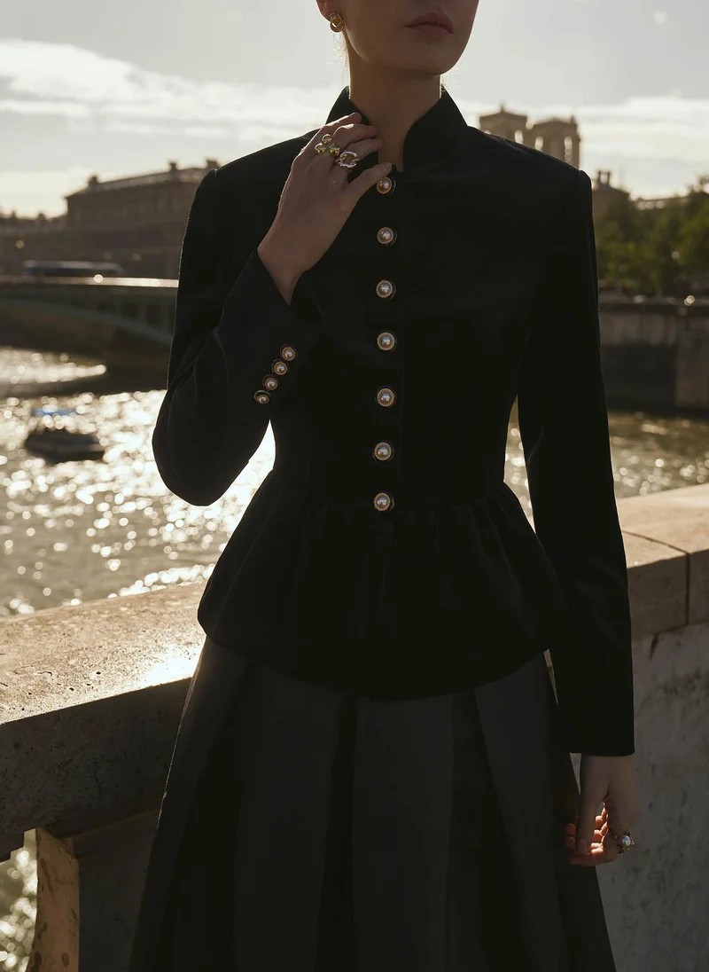 Lichi Velvet jacket with peplum and large buttons
