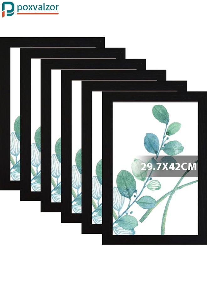 Poxvalzor Picture Frame Black Set Of 6,Photo Frame With Hd Plexiglass,With Wall Mounted Pad,For Tabletop Or Wall Display, Wall Gallery Poster Frames A3 (Inner Diameter 29.7 * 42cm) - Image 1