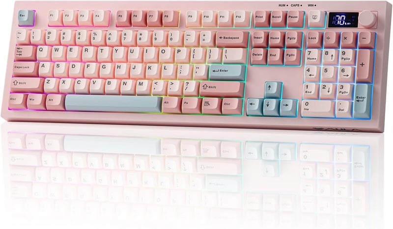 EPOMAKER AULA S102 PRO Wireless Membrane Keyboard with TFT Screen and Number Pad, 2000mAh, RGB Backlit, Media Knob, 105 Keys, Full Size Wireless Gaming Keyboard (Pink) - Image 1