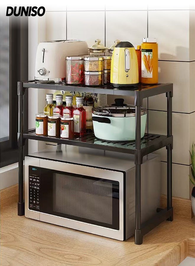 DUNISO 2-Tier Kitchen Storage Rack, Multifunctional Microwave rack,Countertop Rack Organizer with Non-Slip Feet, for Spices, Pots and Pans（Black） - Image 1