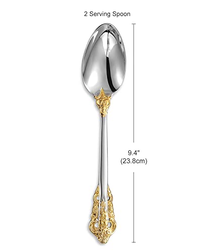 KEAWELL 2Piece Gorgeous Large Serving Spoon 1810 Stainless Steel Fine Large Serving Spoon Sturdy Tablespoon Dishwasher Safe 94 Gold Accent - Image 3