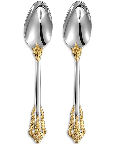 KEAWELL 2Piece Gorgeous Large Serving Spoon 1810 Stainless Steel Fine Large Serving Spoon Sturdy Tablespoon Dishwasher Safe 94 Gold Accent - Image 1