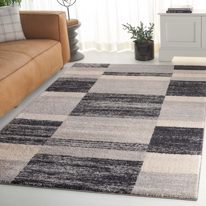 SAFAVIEH Retro Collection Accent Rug 4 x 6 Black Light Grey Modern Abstract Design NonShedding Easy Care Ideal for High Traffic Areas in Entryway Living Room Bedroom RET26929079