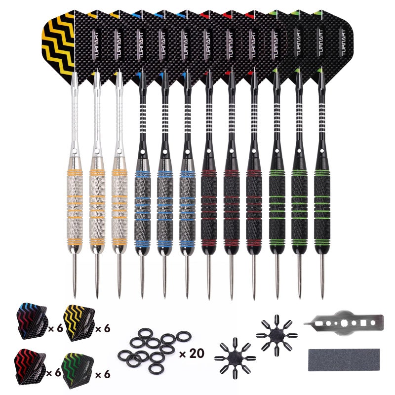 Turnart Darts Metal Tip Set - Steel Tip Darts Darts Set Professional Metal Darts Dart Board Set 12 Pcs 24 Gram 20 O-Rings Aluminum Darts Shafts 24 Extra Flights Darts Tool (Blue) - Image 1