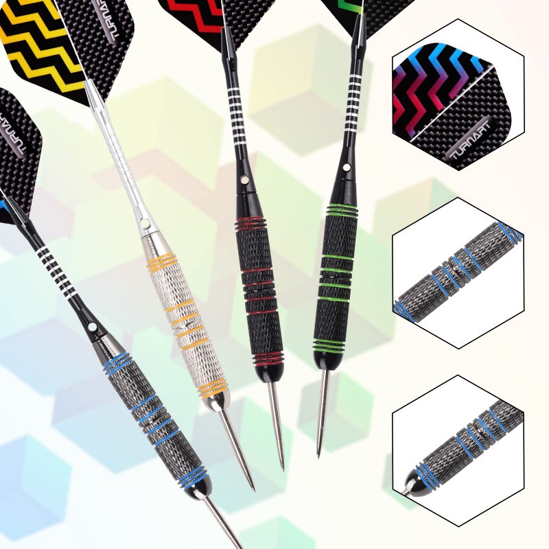Turnart Darts Metal Tip Set - Steel Tip Darts Darts Set Professional Metal Darts Dart Board Set 12 Pcs 24 Gram 20 O-Rings Aluminum Darts Shafts 24 Extra Flights Darts Tool (Blue) - Image 4