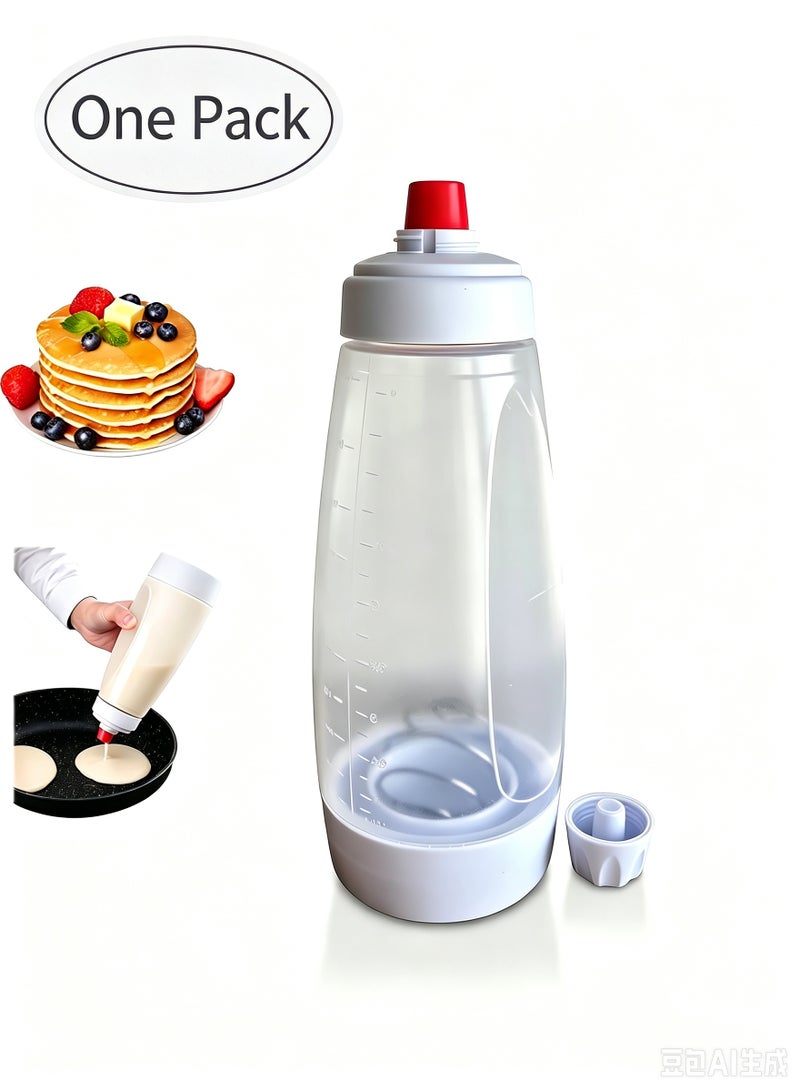 LOOPITYS Pancake Batter Dispenser – 2 in 1 Mixer Bottle, Batter Dispenser for Cupcakes, Muffins, Crepes, and More – 1000ml - Image 1