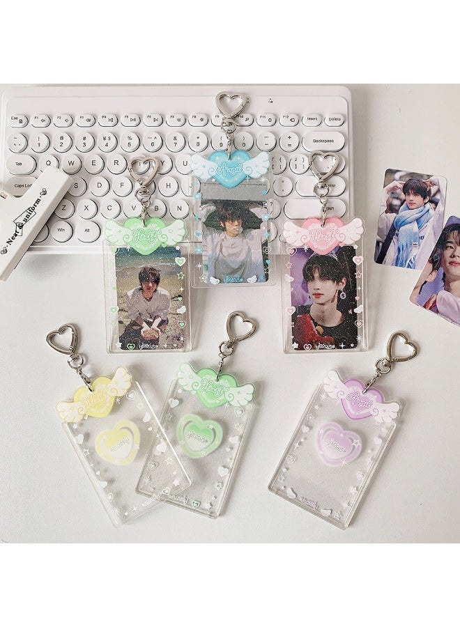 NIBEMINENT 1 - Piece Glitter Wings Kpop Photo Card Holder Pendant Key Chain ID Badge Holder ID Card Holder Photo Card Protector for School ID Office ID Access Card for Women Girls - Image 2