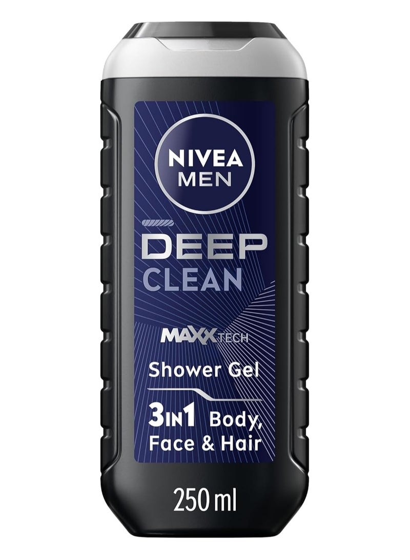 نيفيا غسول الجسم 3 في 1 من نيفيا للرجال، جل استحمام عميق التنظيف، طين دقيق للغاية، رائحة خشبية، 250 مل، قد تختلف العبوة