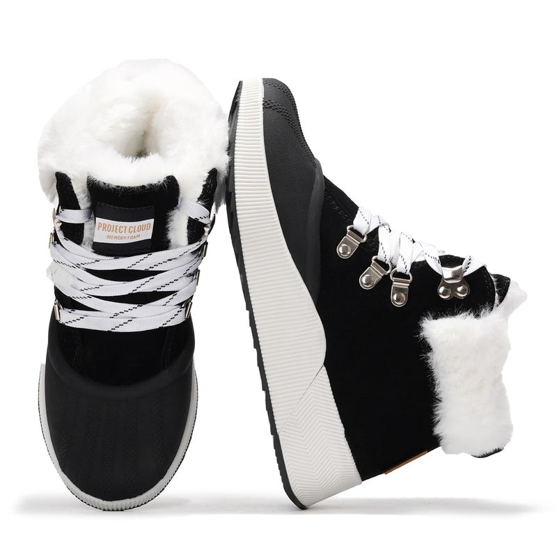 Project Cloud Waterproof Snow Boots for Women - Memory Foam Insole Non-Slip Womens Snow Boots & Winter Shoes with Shoe Lace - Lightweight Indoor Outdoor Shoes (Terina, BLK, 7.5) - Image 1