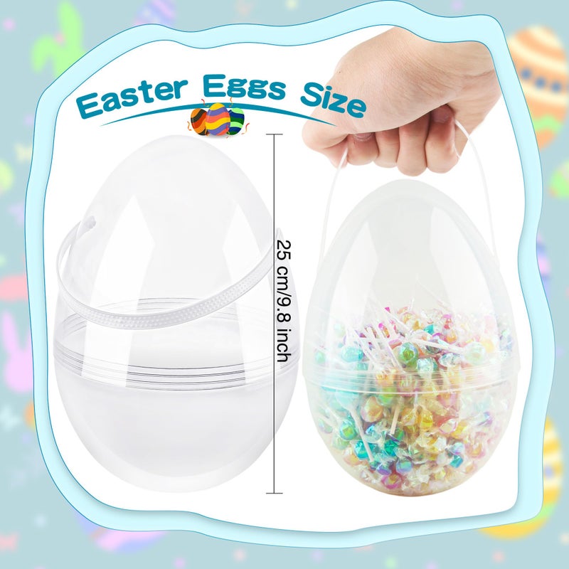 Restroma 8 Pcs 6 Inch 8 Inch 10 Inch Jumbo Clear Easter Eggs with Handles Large Transparent Easter Eggs Empty DIY Plastic Egg - Image 2