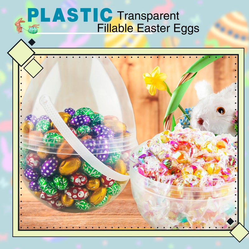 Restroma 8 Pcs 6 Inch 8 Inch 10 Inch Jumbo Clear Easter Eggs with Handles Large Transparent Easter Eggs Empty DIY Plastic Egg - Image 3