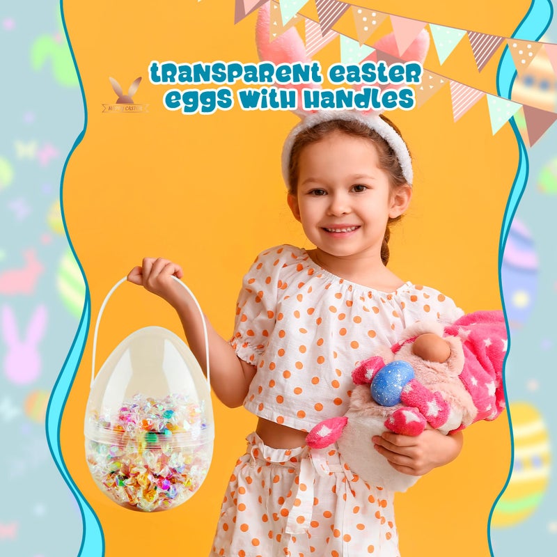 Restroma 8 Pcs 6 Inch 8 Inch 10 Inch Jumbo Clear Easter Eggs with Handles Large Transparent Easter Eggs Empty DIY Plastic Egg - Image 4