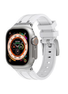 Liquid Silicone Rubber Bands For Apple Watch Series 10 | Ultra 2 | 8 Ultra | 9 | 8 | 7 | 6 , 49/46/45/44/42mm Luxury Band with Stainless Steel Adapter- White