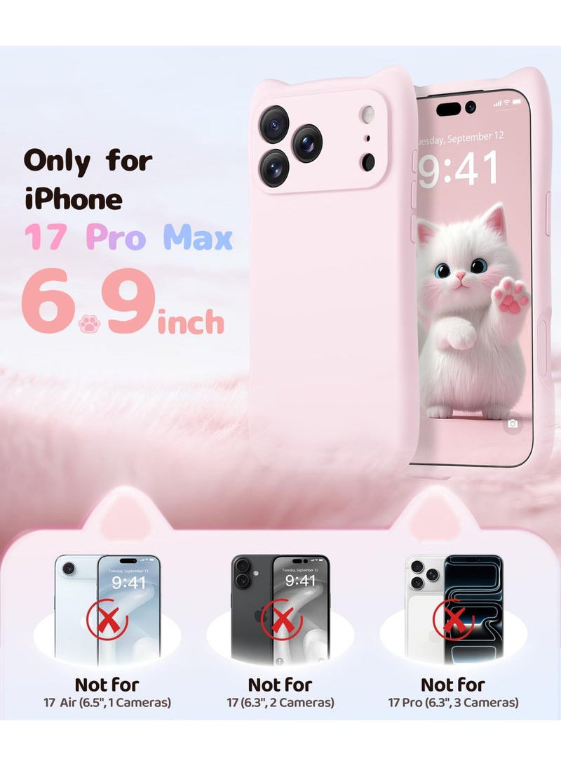 GolbinBox Magnetic for iPhone 17 Pro Max Case,[Compatible with MagSafe][Full Camera Protection],Liquid Silicone Case with Cute Cat Ear,Full Body Shockproof Phone Cover for 17 Pro Max 6.9'',Pastel Pink - Image 2