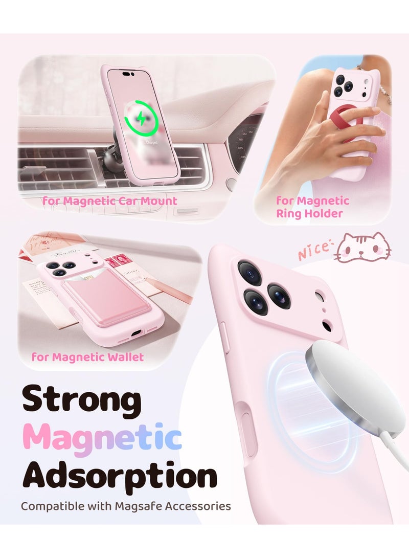 GolbinBox Magnetic for iPhone 17 Pro Max Case,[Compatible with MagSafe][Full Camera Protection],Liquid Silicone Case with Cute Cat Ear,Full Body Shockproof Phone Cover for 17 Pro Max 6.9'',Pastel Pink - Image 3