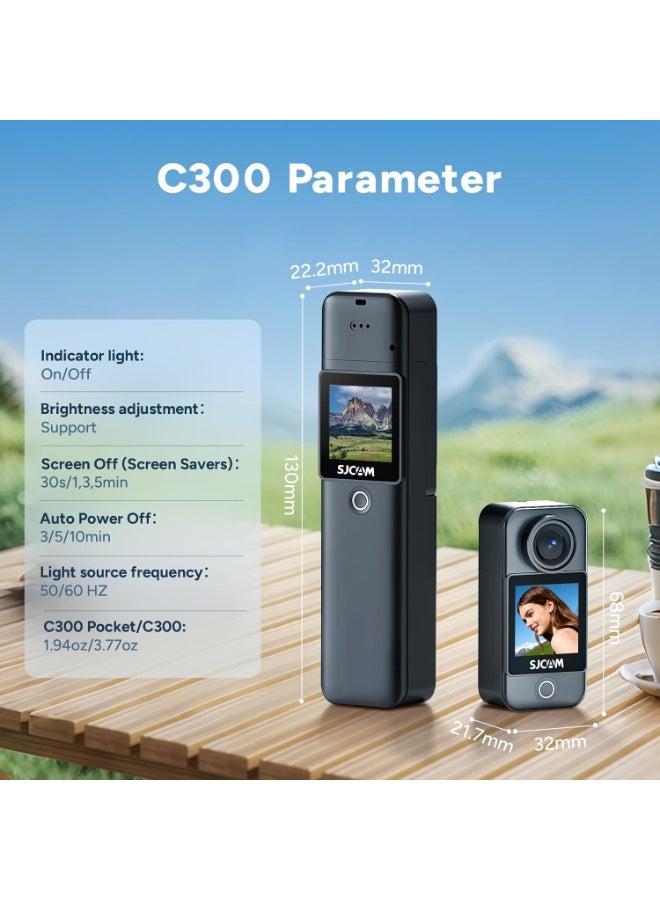 أس جي كام كاميرا C300 الجيبية بدقة 4K، وبطارية 1000 مللي أمبير، ومثبت سداسي المحاور، وكاميرا رياضية بشاشة لمس مزدوجة، ومقاومة للماء، مناسبة لتصوير الفيديوهات الشخصية والبث المباشر، مع طقم تثبيت على الخوذة، لون أسود - Image 5
