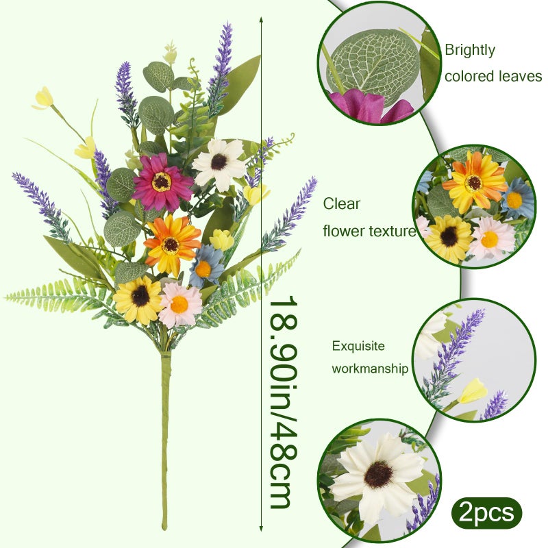 GhuaH 2 Pcs Wildflowers Artificial Flowers Daisy with Stems Fake Wildflowers Bouquet 19" Colorful Silk Flowers for Home Decor Indoor Floral Arrangement Table Vase Party Summer Wedding Outdoor Decor - Image 2