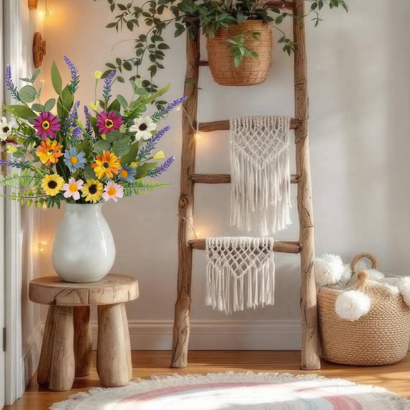GhuaH 2 Pcs Wildflowers Artificial Flowers Daisy with Stems Fake Wildflowers Bouquet 19" Colorful Silk Flowers for Home Decor Indoor Floral Arrangement Table Vase Party Summer Wedding Outdoor Decor - Image 3