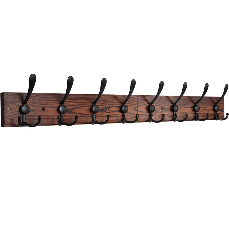 IBosins Wall Mounted Coat Rack, 31-2/5'' Long, Entryway Hanging Rack, Metal Wood Coat Hooks Rack with 8 Black Rustic Tri-Hooks Rail for Coat, Bag, Towel, Key, Hat, Umbrella - Image 1