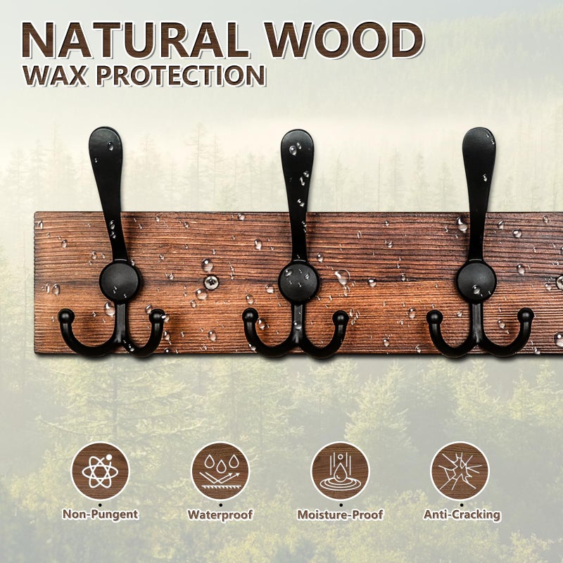 IBosins Wall Mounted Coat Rack, 31-2/5'' Long, Entryway Hanging Rack, Metal Wood Coat Hooks Rack with 8 Black Rustic Tri-Hooks Rail for Coat, Bag, Towel, Key, Hat, Umbrella - Image 3