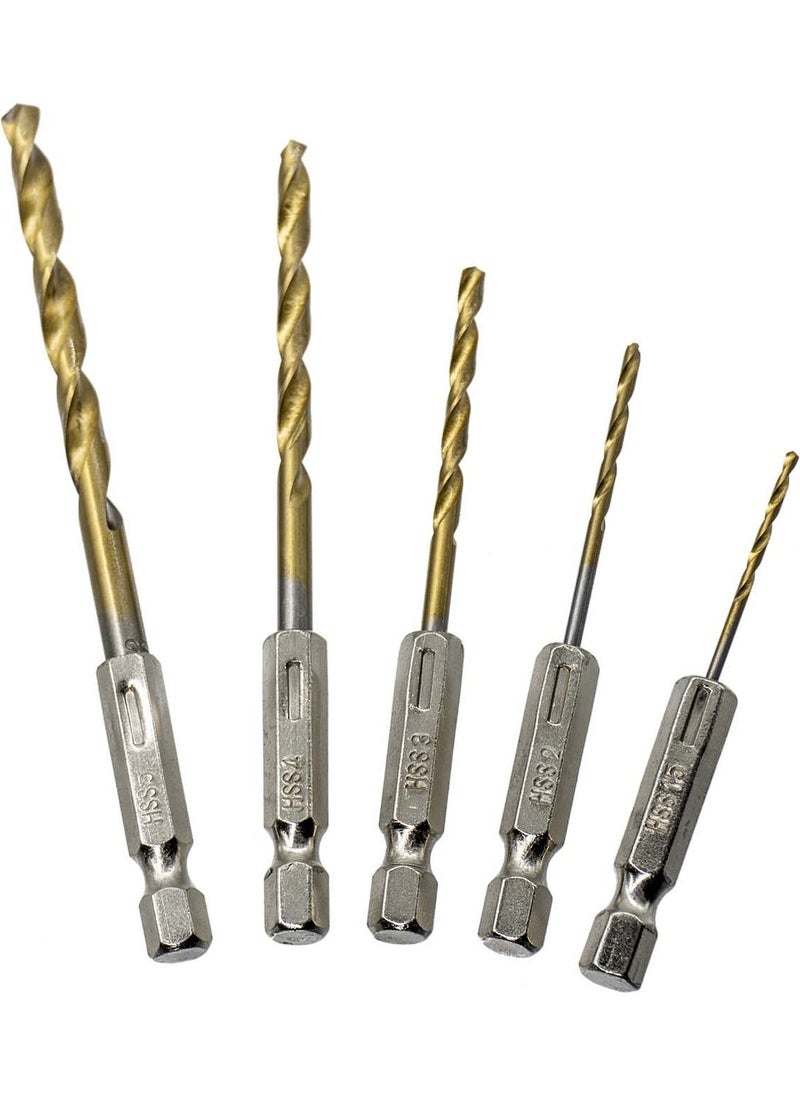 TiTi 1/4'' Bit Shank Tin Coated Hss Drill Bit Set 5 Pieces  - Image 2