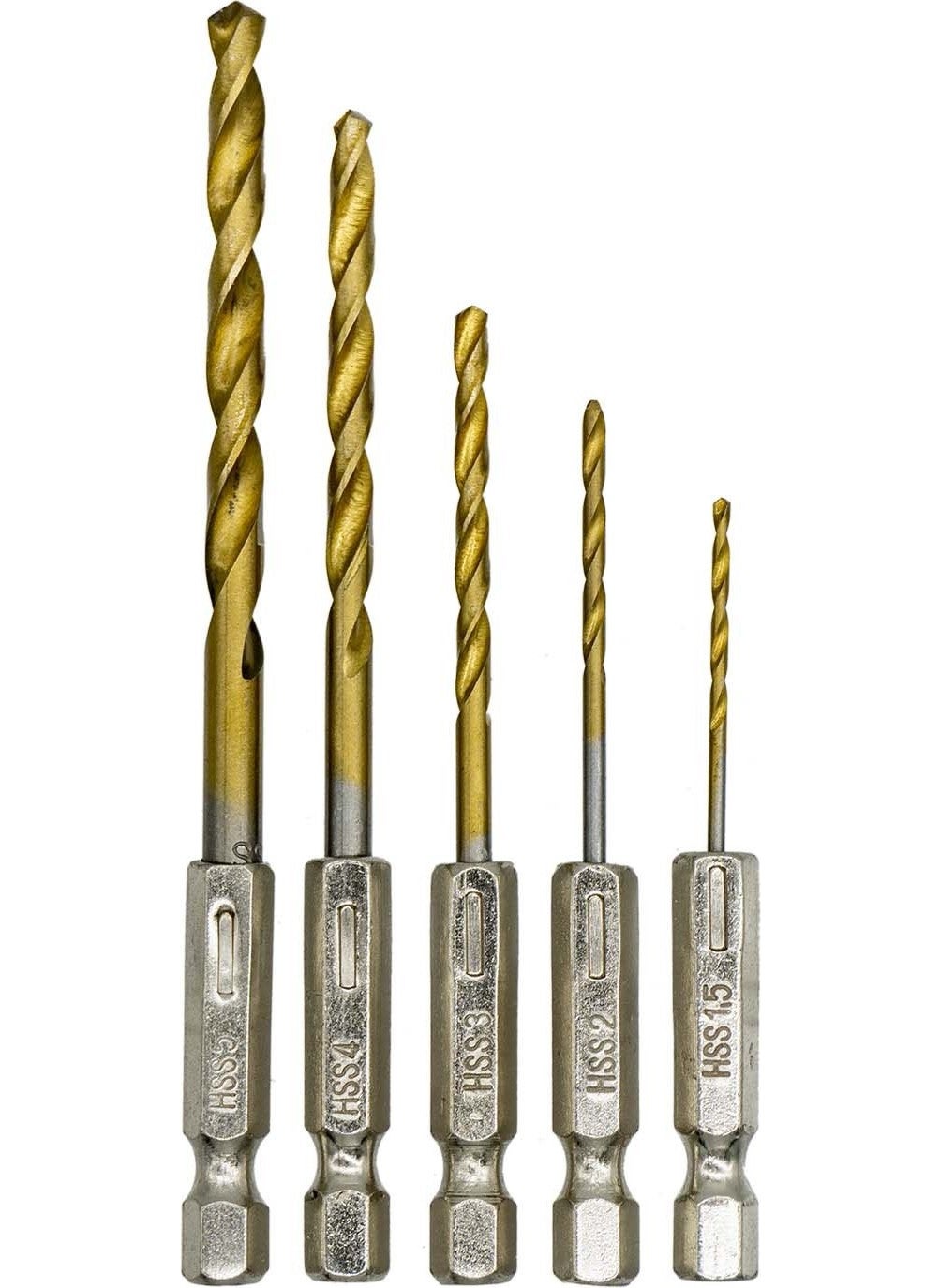 TiTi 1/4'' Bit Shank Tin Coated Hss Drill Bit Set 5 Pieces  - Image 1