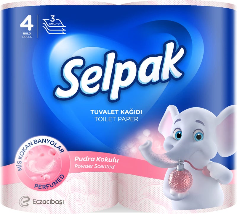 Selpak Powder Scented Toilet Paper Bathroom Tissue Roll - 3ply (4 Rolls/Pack) - Image 1
