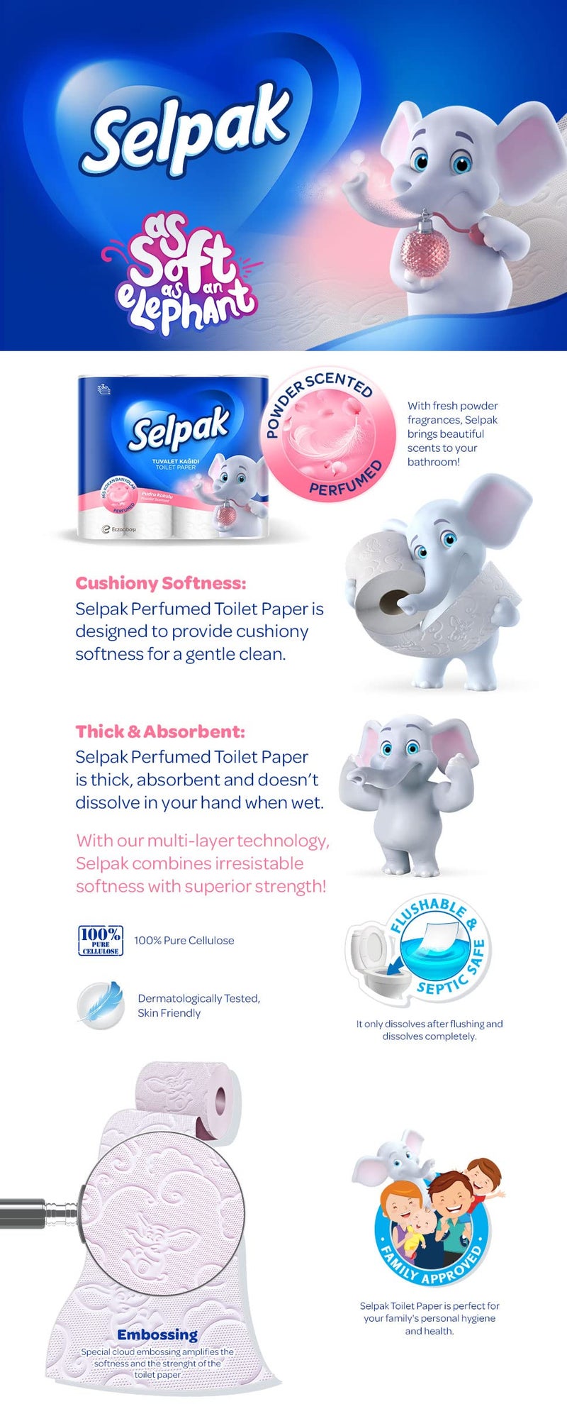Selpak Powder Scented Toilet Paper Bathroom Tissue Roll - 3ply (4 Rolls/Pack) - Image 5