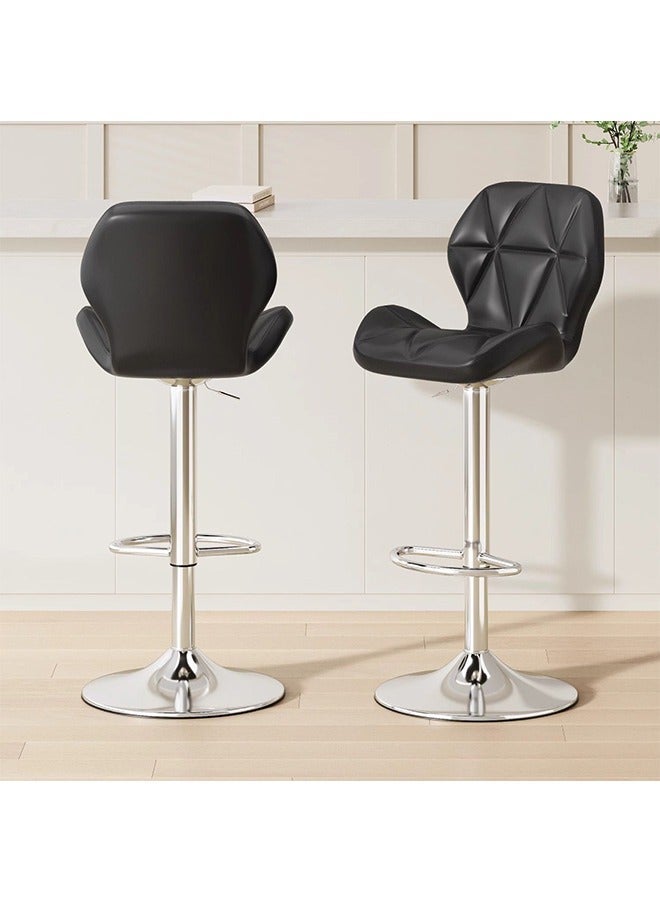 2 PCS Bar Stool Height Adjustable Bar Chairs 360°Swivel Kitchen Stool Modern Counter High Chairs with Footrest Armless PU Leather Barstools for Kitchen Home Office Coffee - Image 2