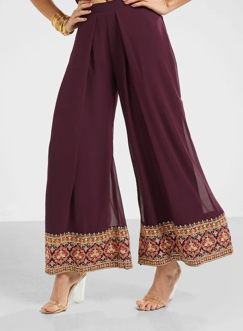 INDDUS Lace Detail Kurti & Printed Hem Pants Set