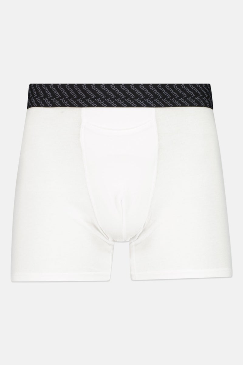 Tommy John Men 2 Pieces 4 Inseam Brand Logo Boxer Briefs, White  - Image 3