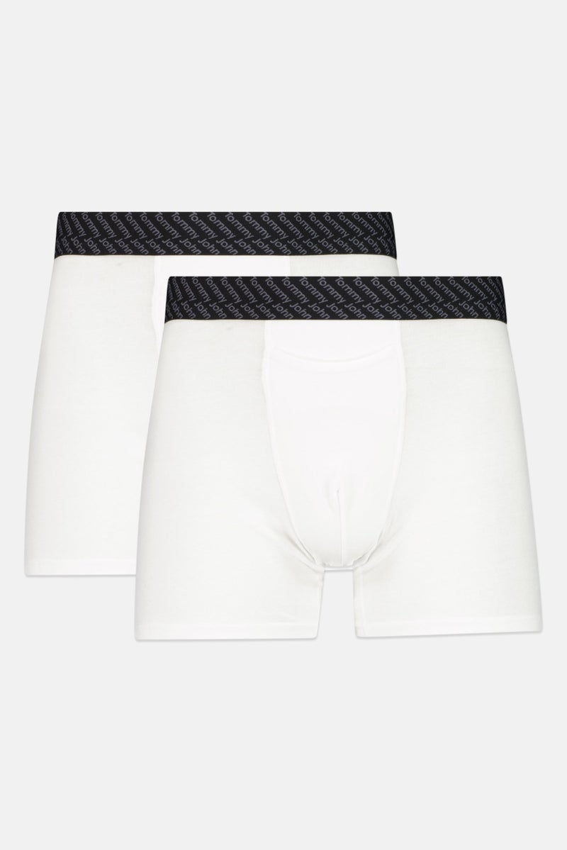 Tommy John Men 2 Pieces 4 Inseam Brand Logo Boxer Briefs, White  - Image 1