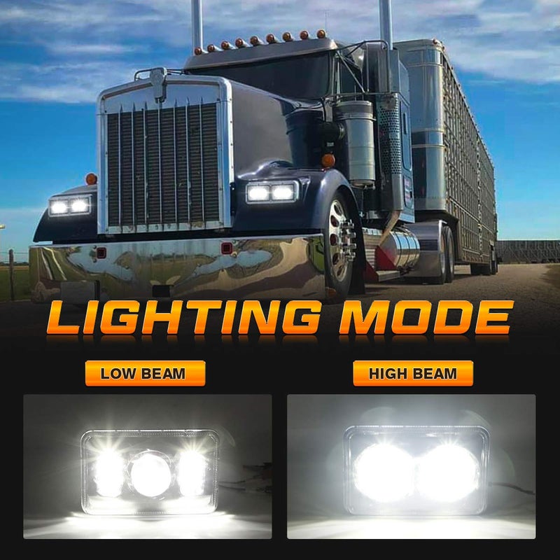 AUDEXEN 4x6 Inch LED Headlights for Kenworth T800 T600 & Peterbilt 379, 60W Rectangular Hi/Lo Beam, H4656 Replacement, DOT Approved, Black, 4PCS - Image 2