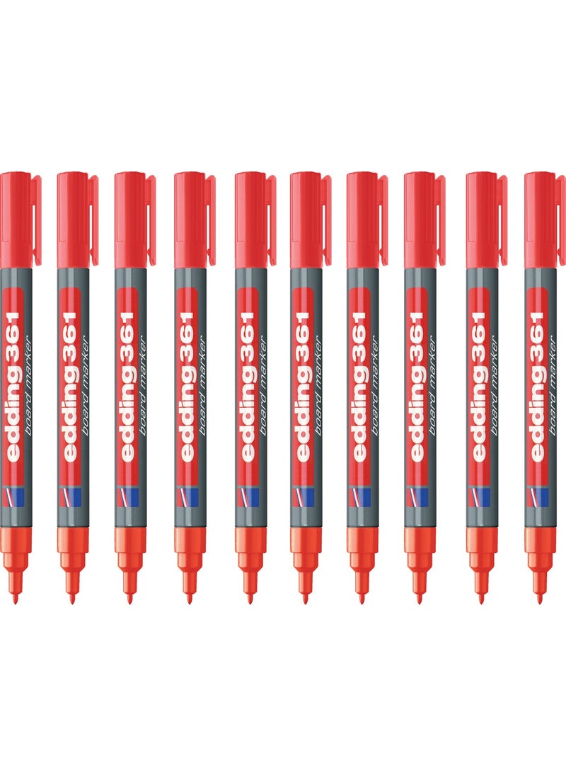 Edding - 361 Whiteboard Marker Fine Tip Red 10-Piece - Image 1
