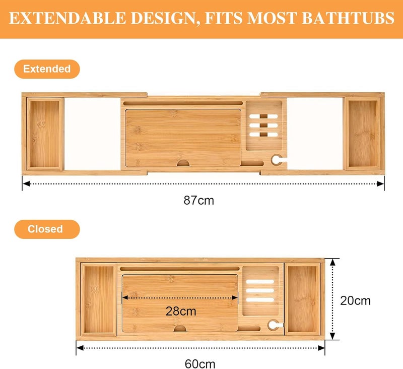MEETOZ Expandable Bamboo Bathroom Tray, Waterproof Caddy, Perfect Bath Caddy for Home Spa, Gift for Women - Image 2
